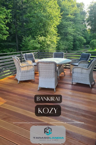 Kozy, Bankirai, deski tarasowe, montaż